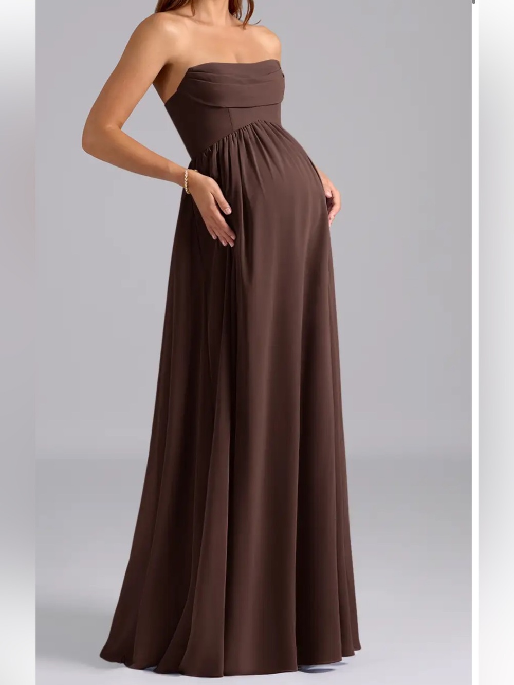 Azazie Strapless Chocolate Brown Maternity Gown Bridesmaid Dress